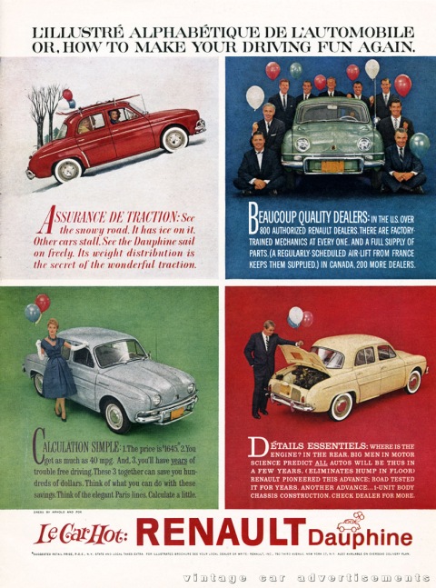 Vintage 1950s Renault Dauphine car advertisement